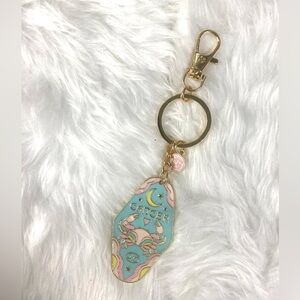 Cancer Zodiac Keychain with Gold and Blue Accents